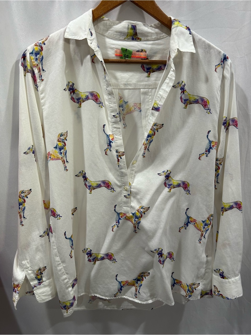 Vilagallo White Button-Down Shirt with Multicolor Dachshund and Hound Print